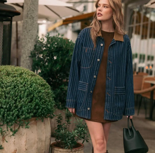 The Pinstripe Denim Barn Jacket