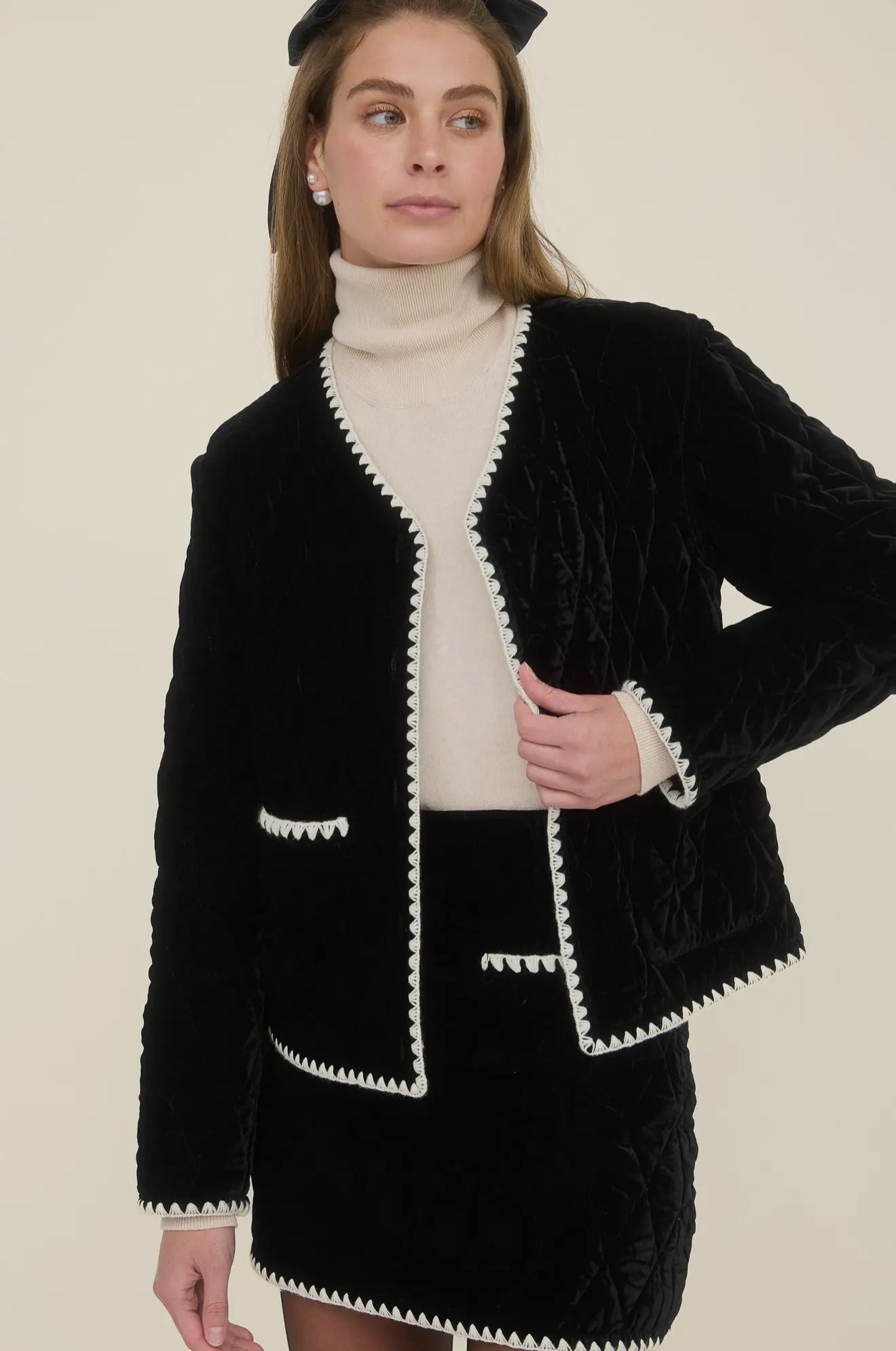 Velvet Quilted Contrast Stitch Jacket