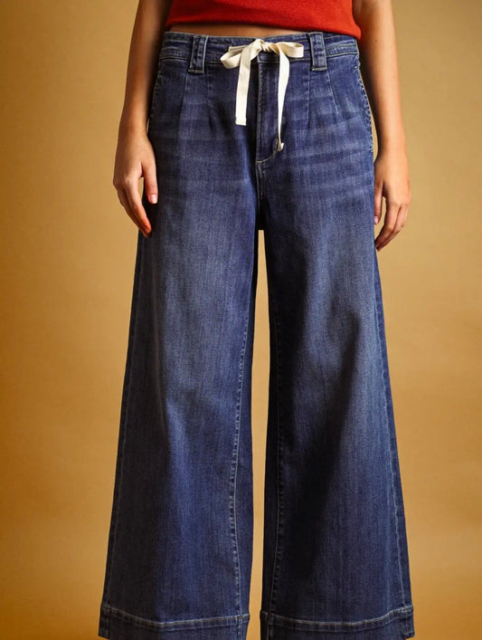 Washed Denim Tie Front Pants