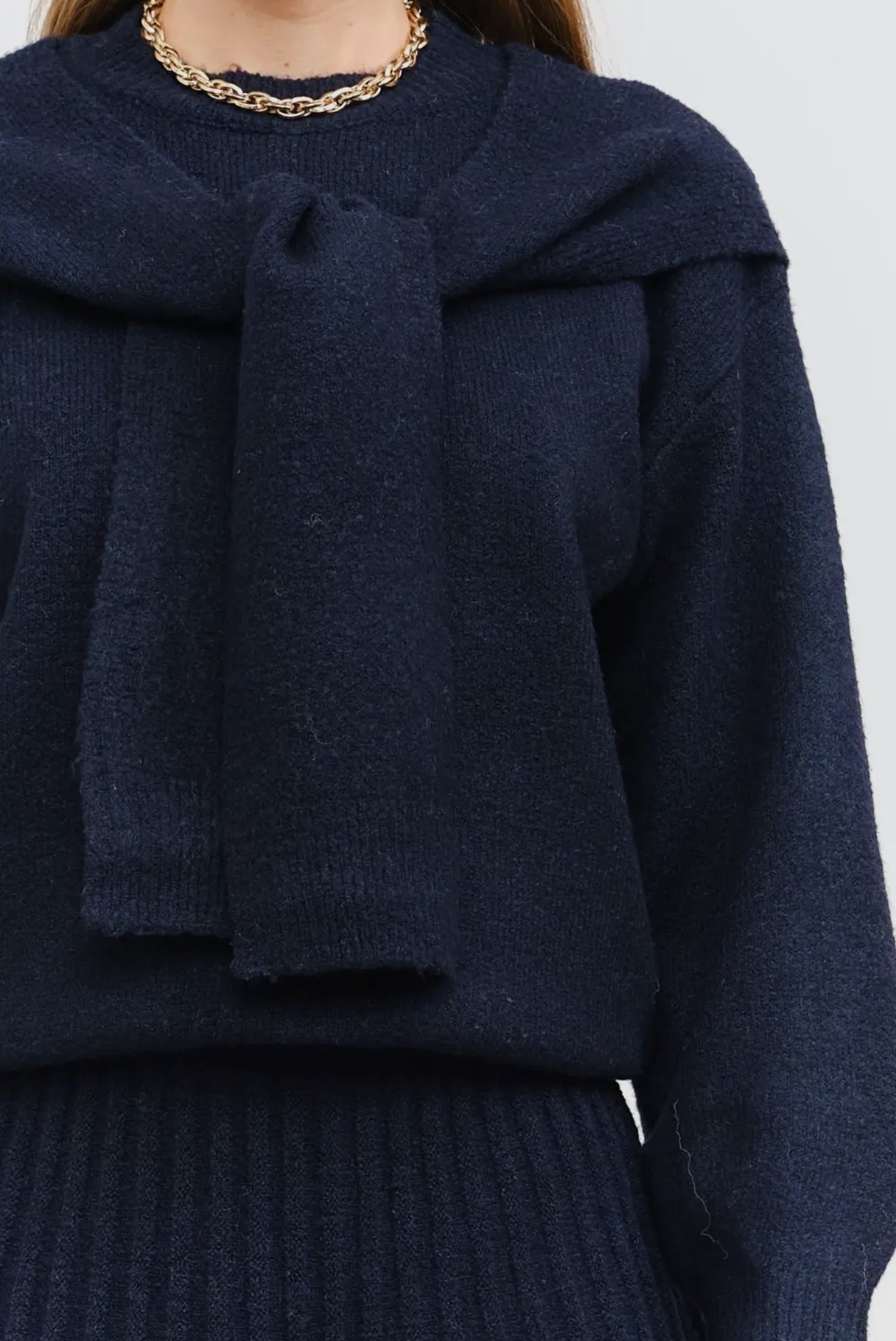 Navy Tie Front Sweater