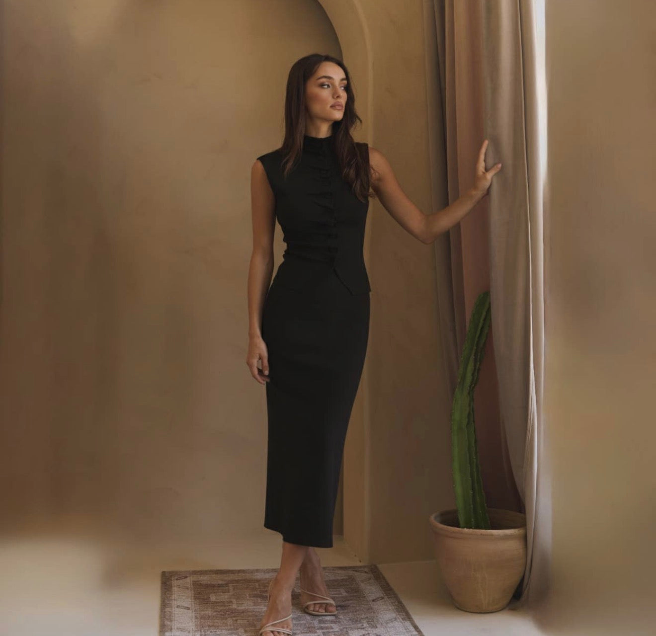 Pleated Front Top & Skirt Set