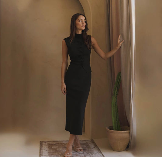 Pleated Front Top & Skirt Set