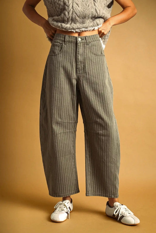 Pinstripe Barrel Jean