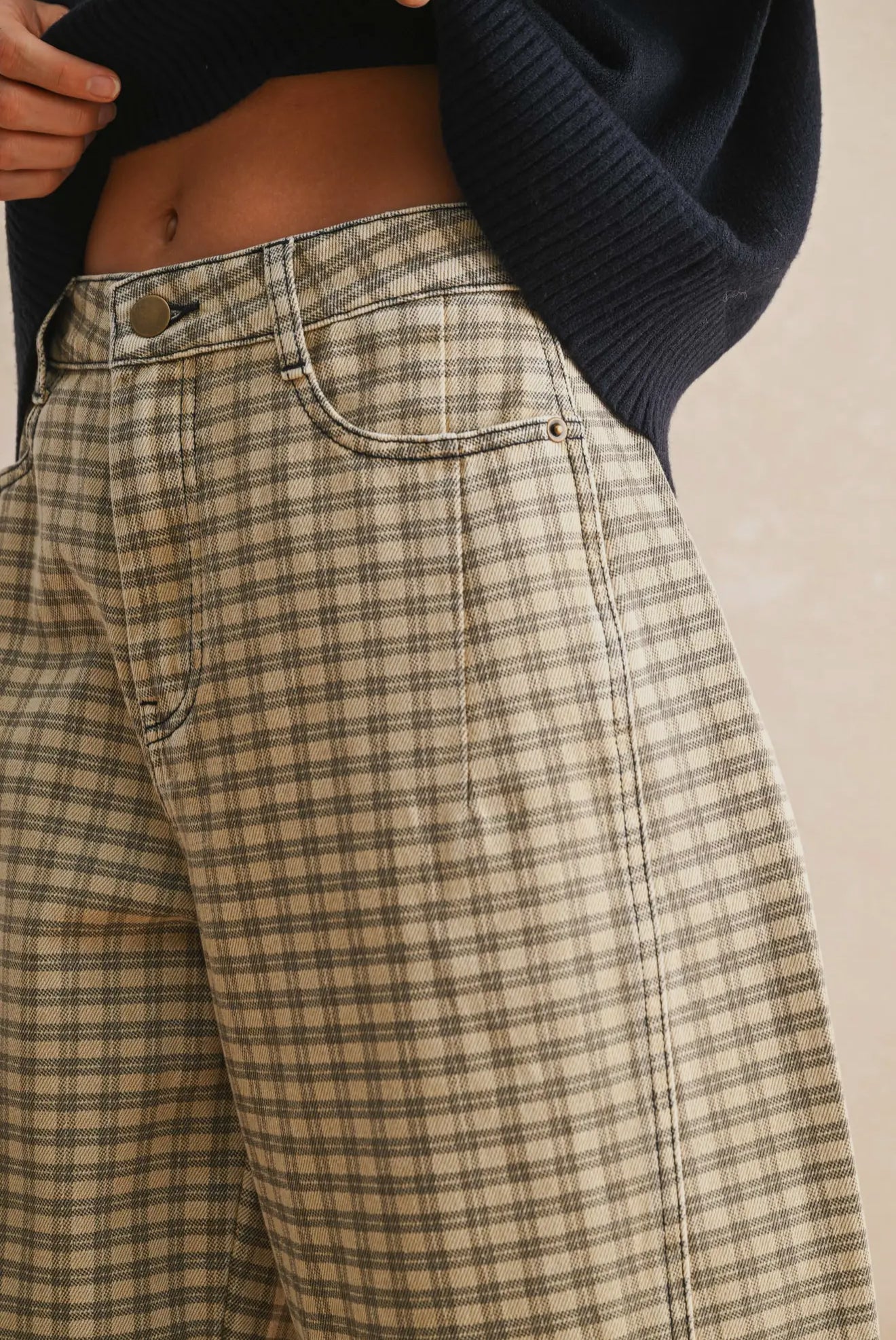The Willow Plaid Barrel Jeans