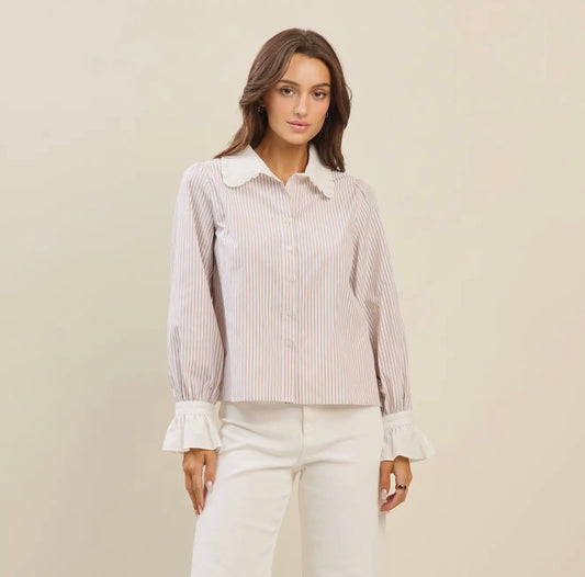 Striped blouse with ruffle cuff
