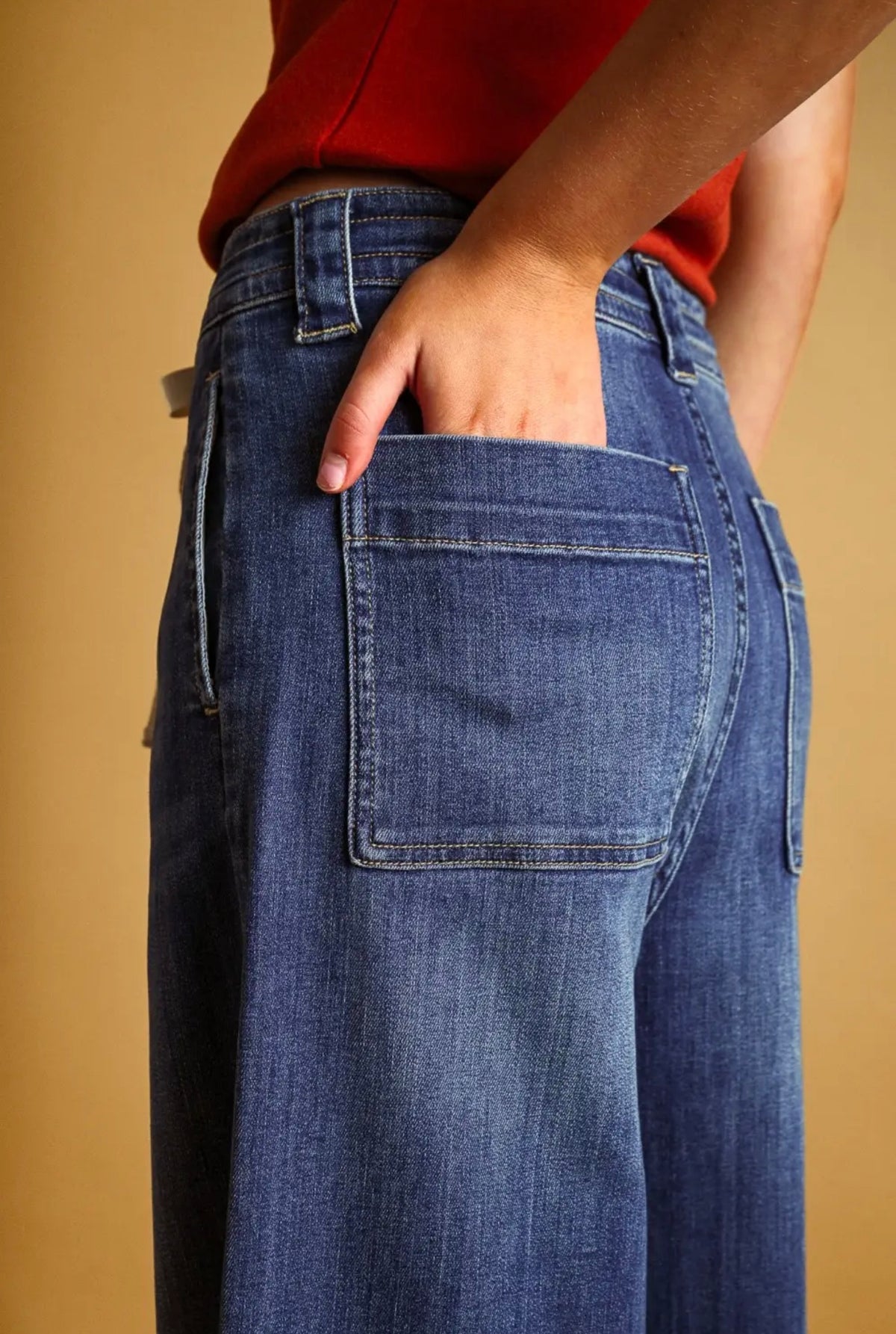 Washed Denim Tie Front Pants