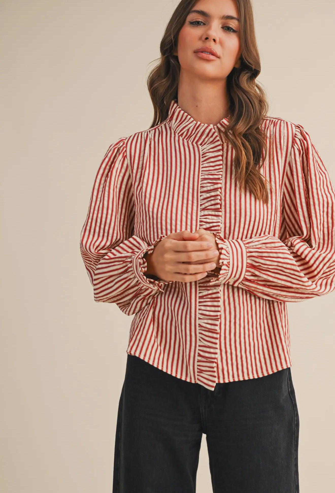 The Gwen Striped Ruffle Blouse