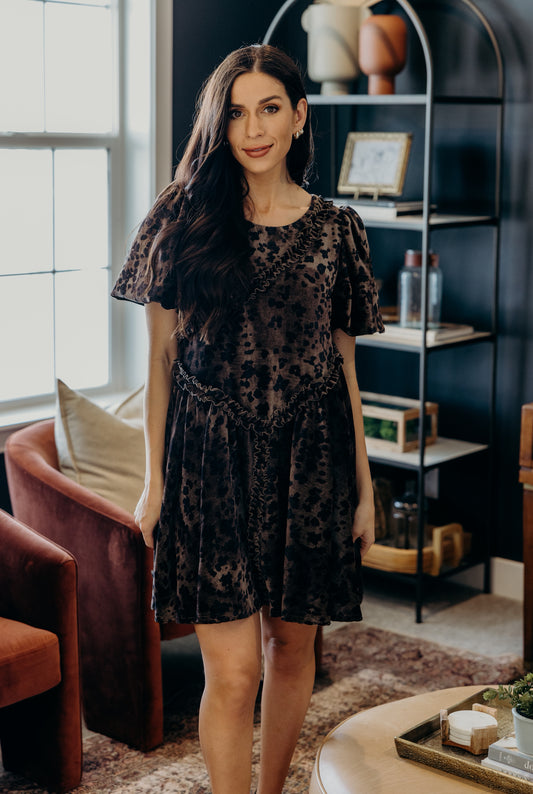 Leopard Velvet Ruffle Dress
