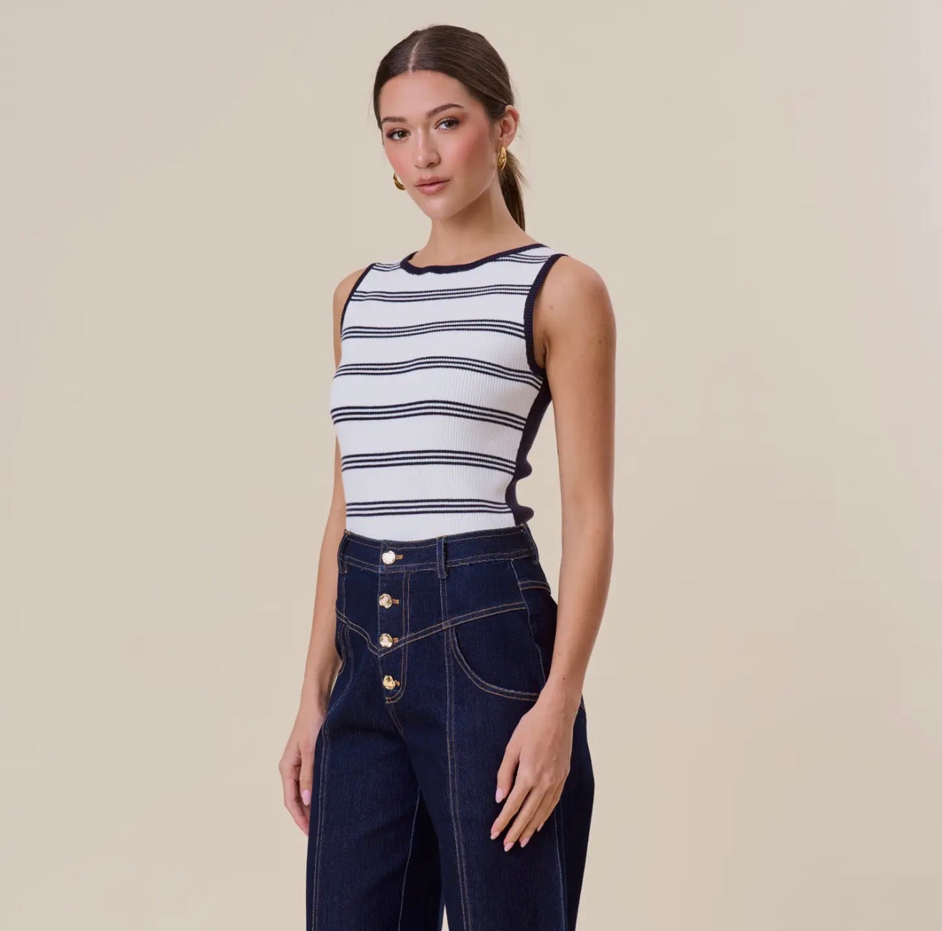 Stripe Knit Sweater Sleeveless Top