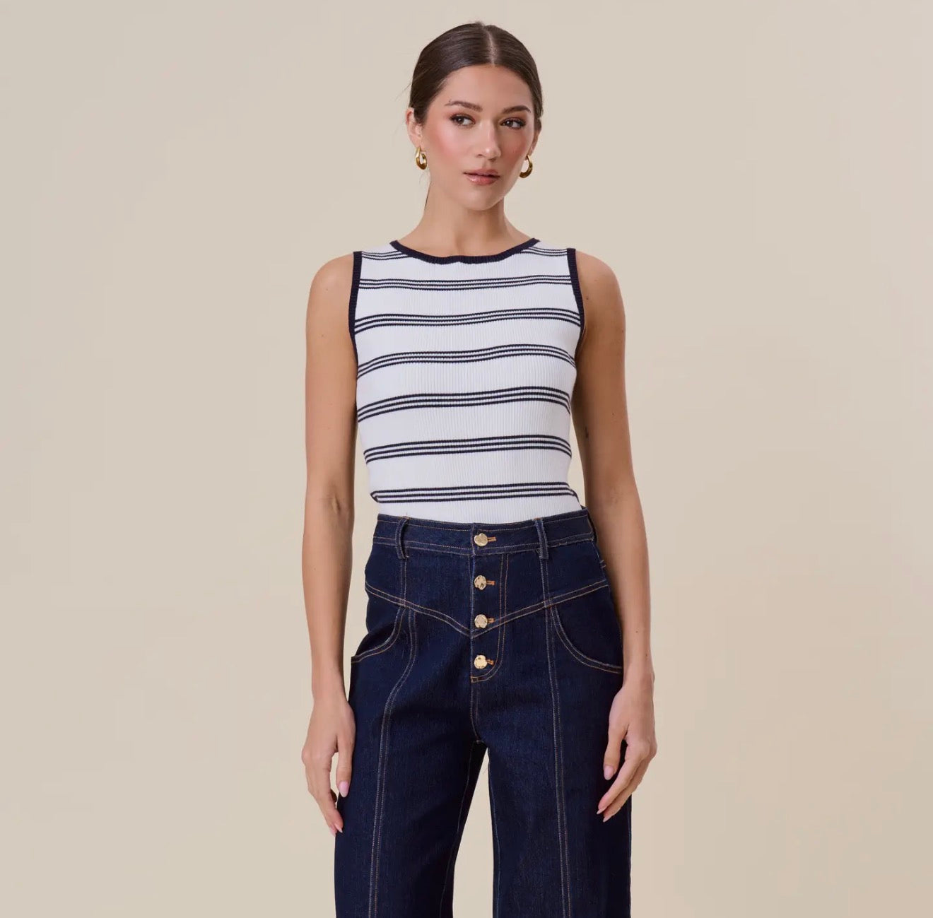 Stripe Knit Sweater Sleeveless Top