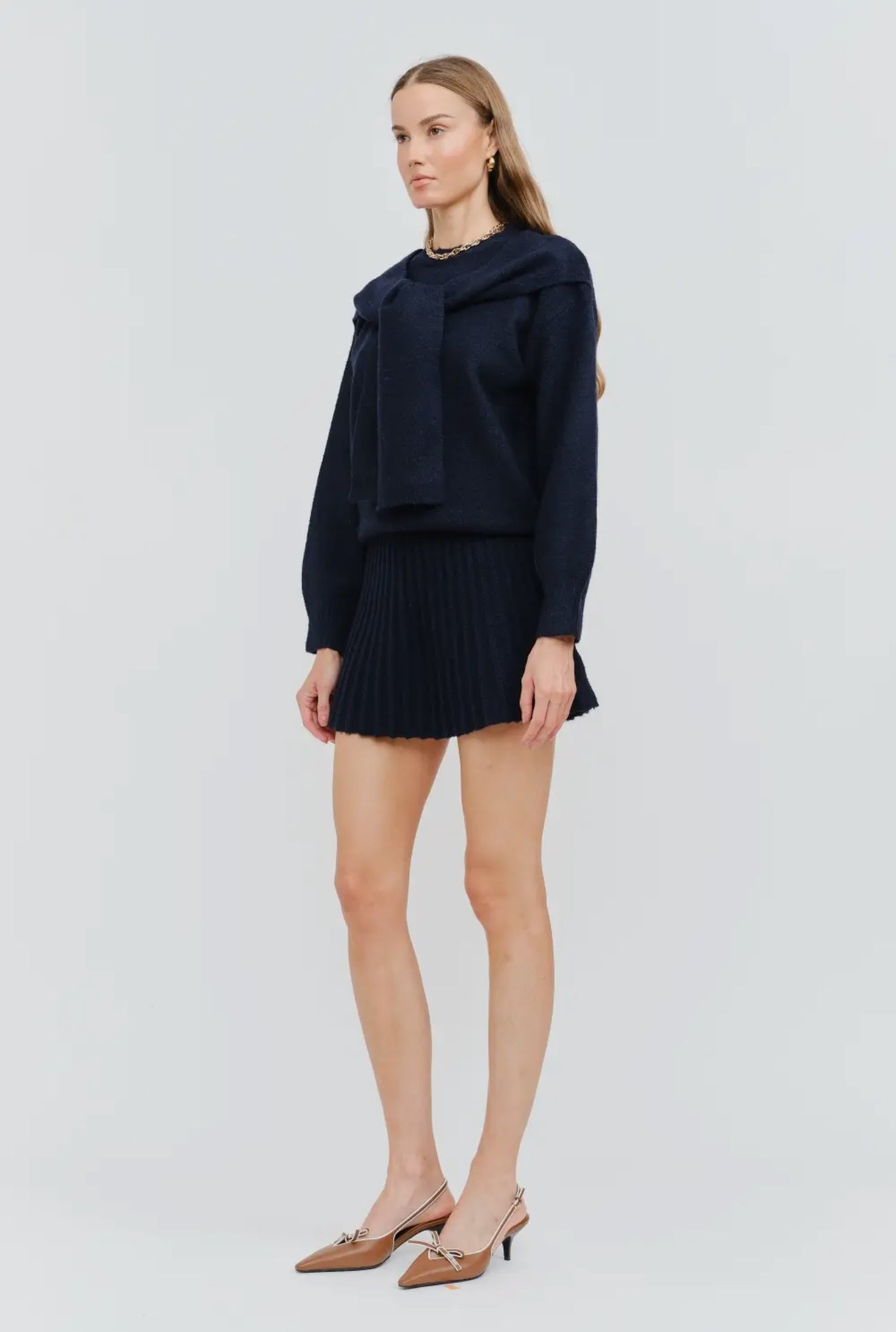 Navy Tie Front Sweater