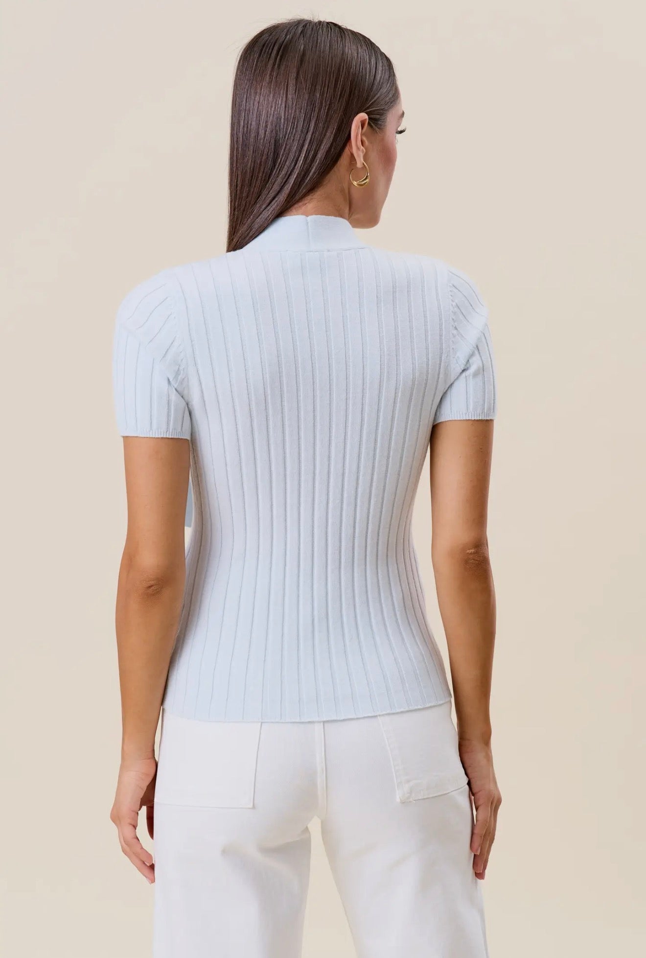 Tie Neck Ribbed Sweater Top