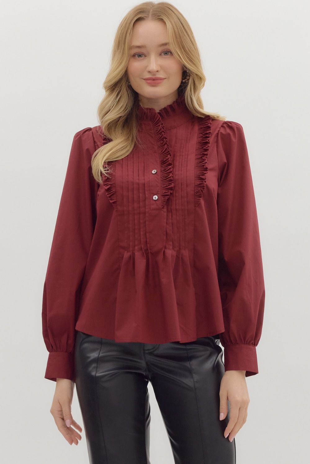 The Bordeaux Ruffle Pin-tuck Blouse