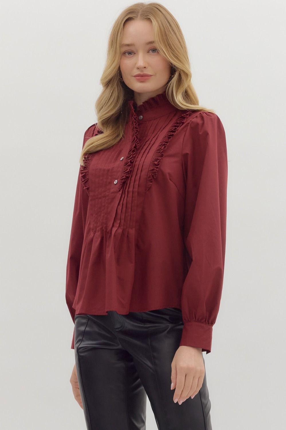 The Bordeaux Ruffle Pin-tuck Blouse