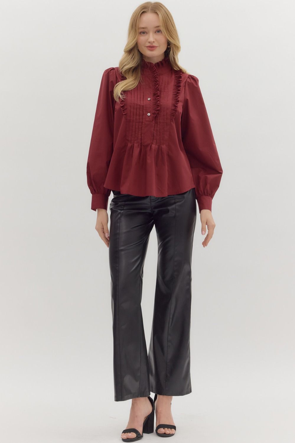 The Bordeaux Ruffle Pin-tuck Blouse