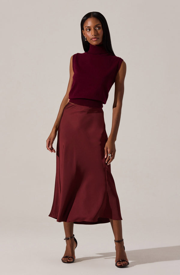 Satin Midi Skirt - Merlot