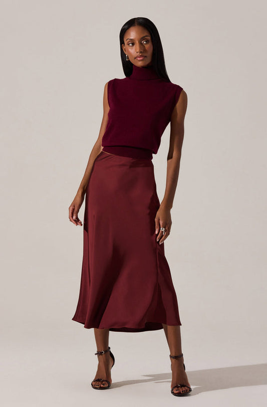 Satin Midi Skirt - Merlot