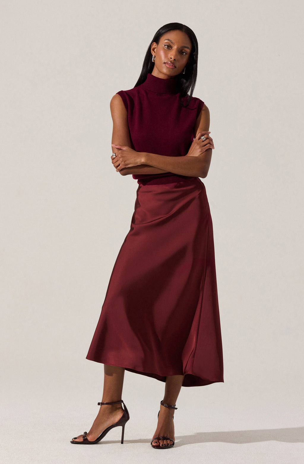 Satin Midi Skirt - Merlot