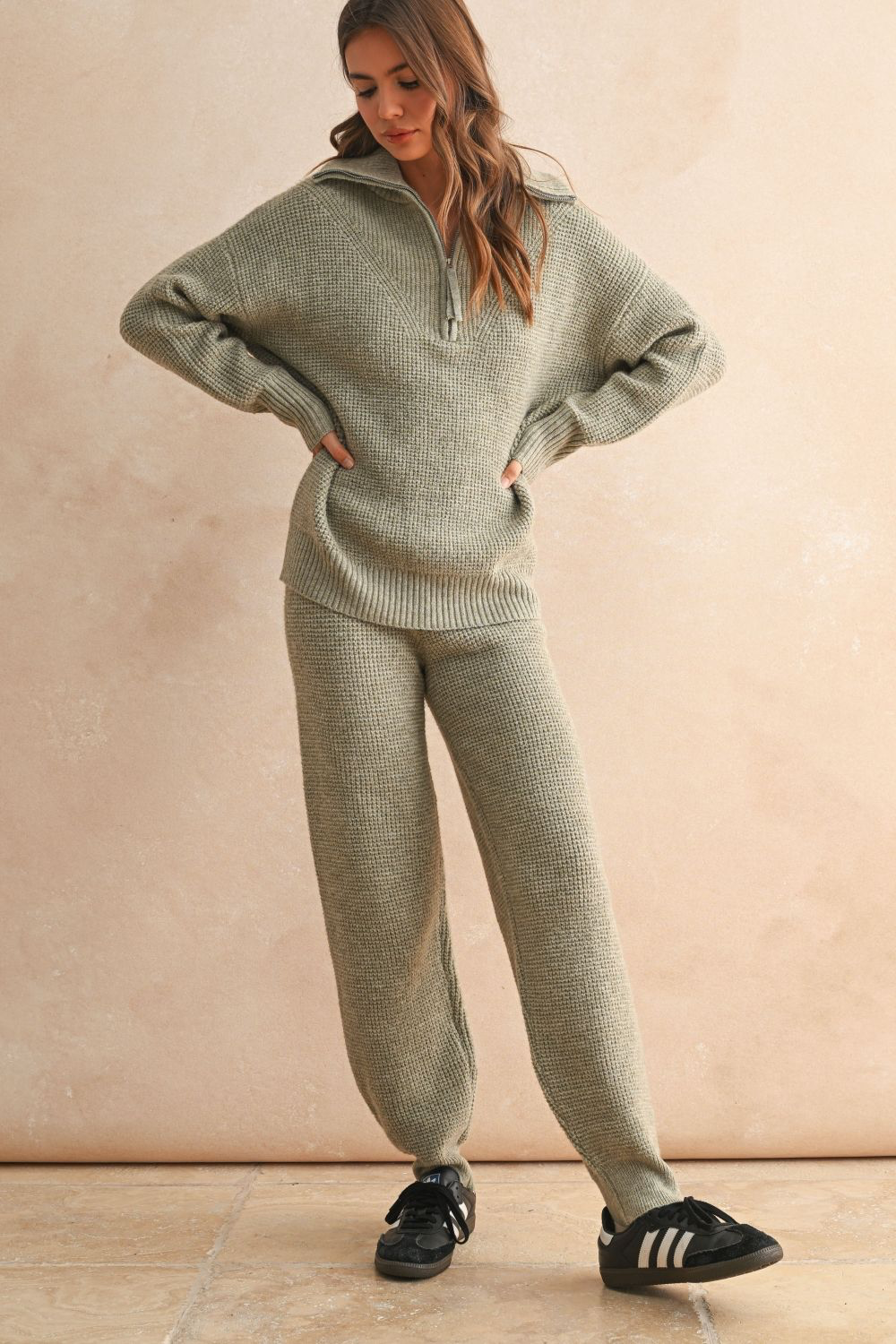 Waffle Knit Lounge Set - alternate product view at Vogue Villa