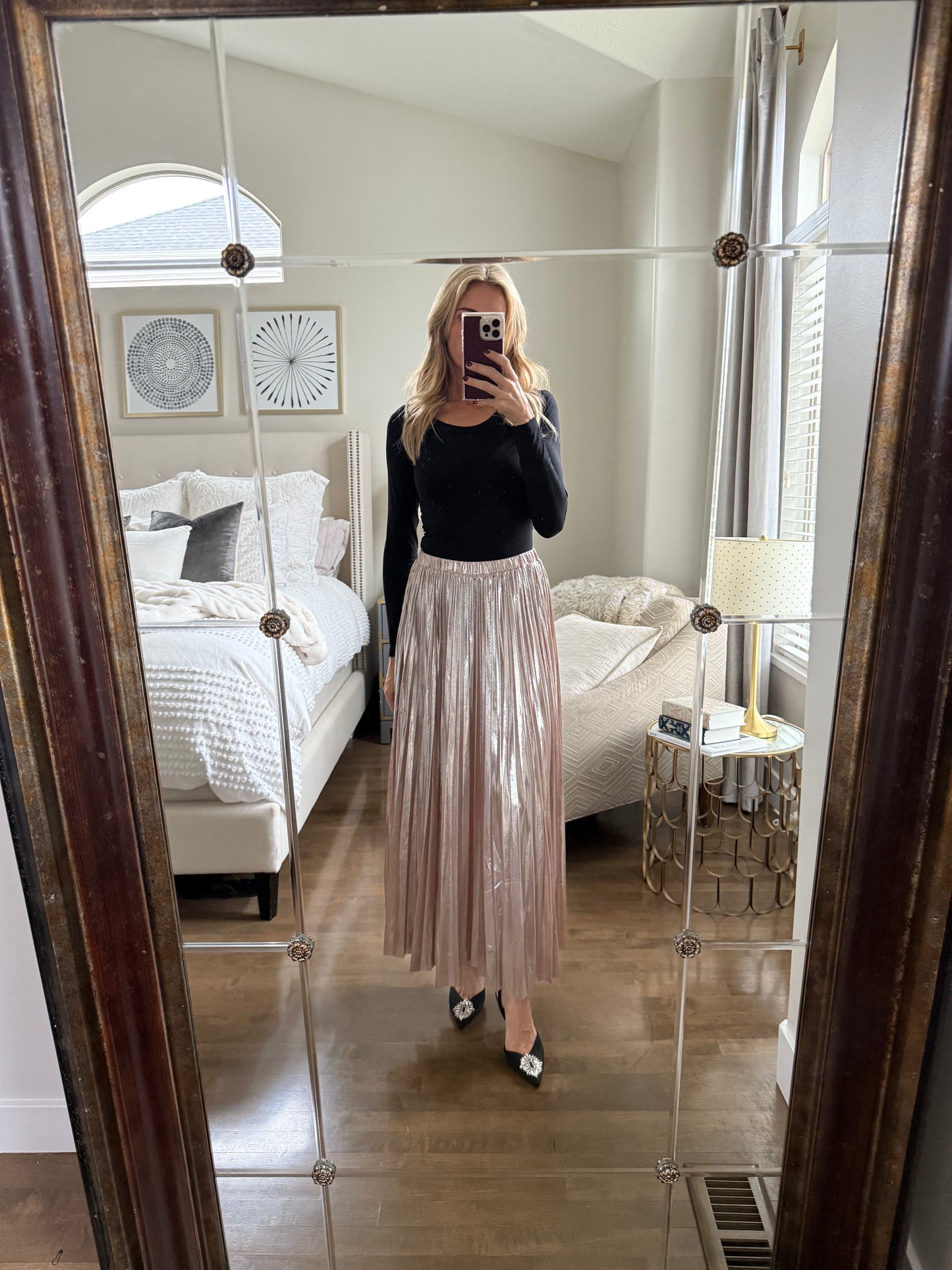 Metallic Pleated Skirt