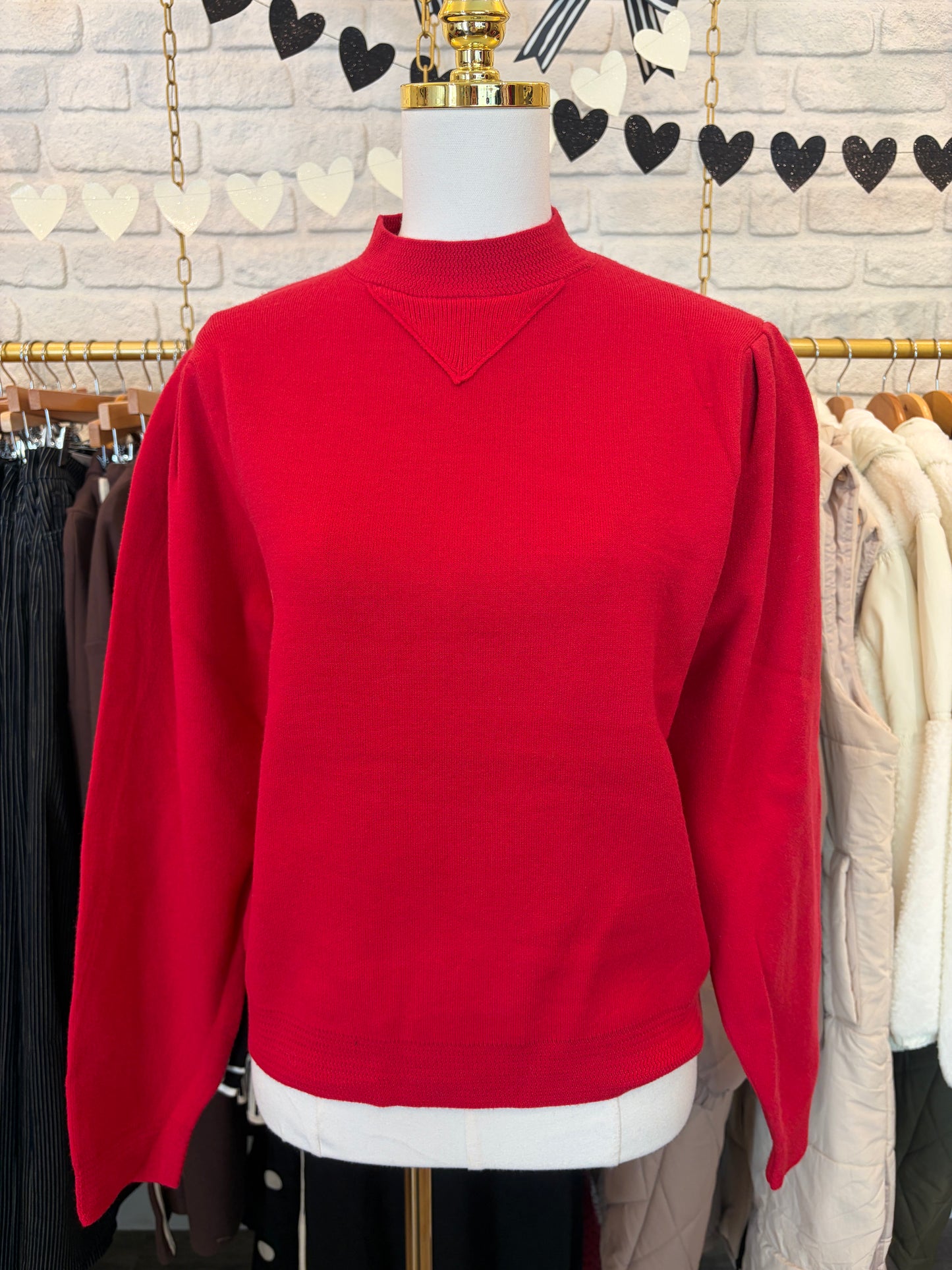 Mock Neck Puff Sleeve Sweater