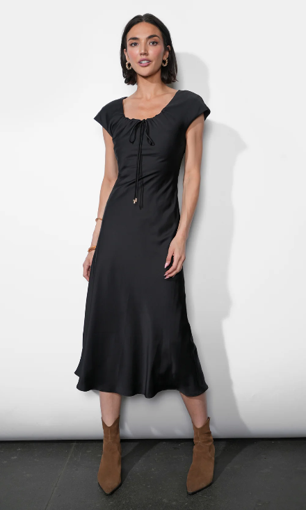 Luna Satin Midi Dress - Black
