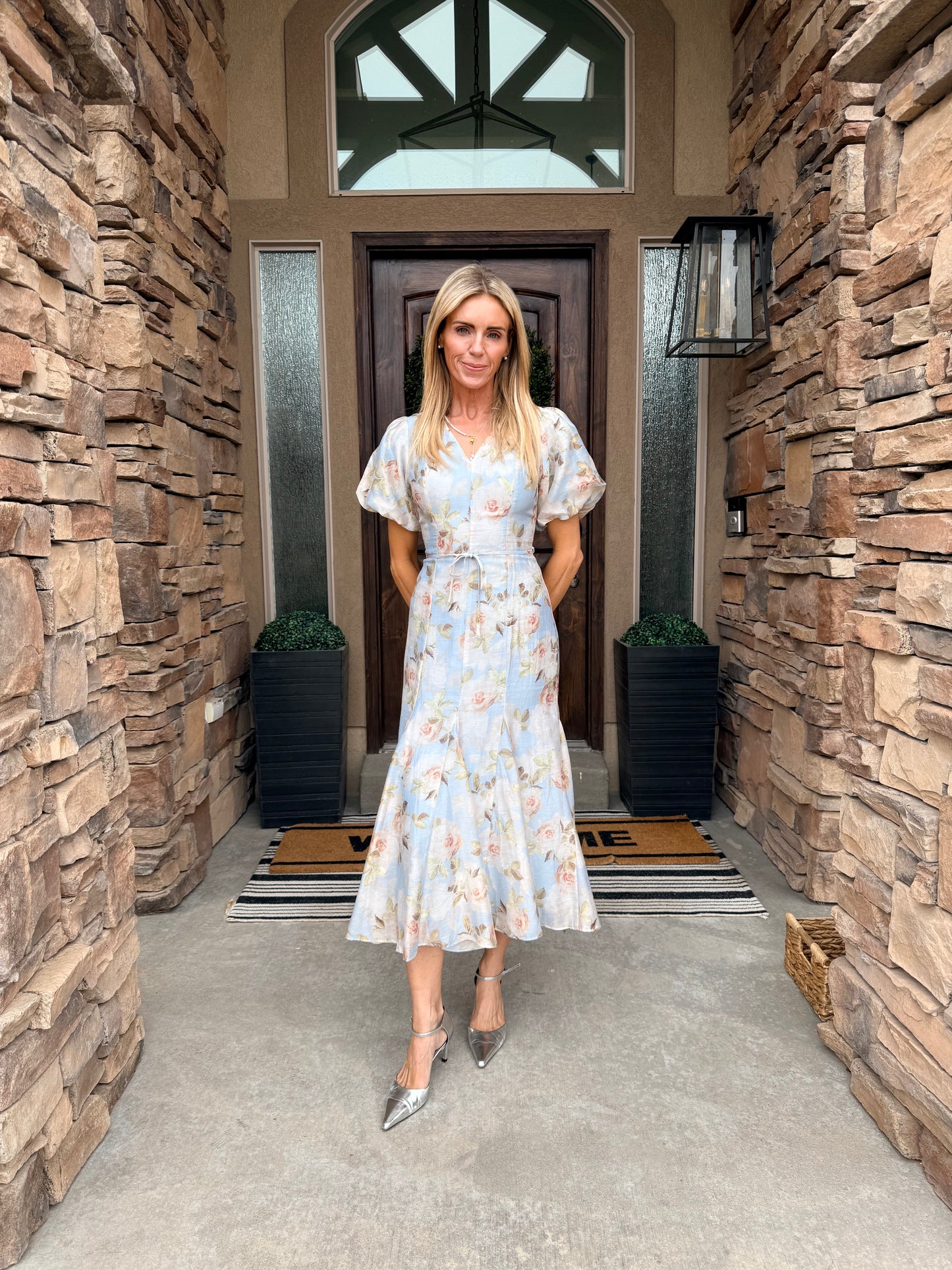 Lavena Floral Balloon Sleeve Midi Dress at Vogue Villa