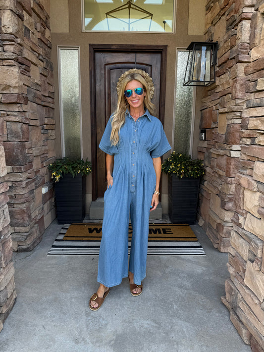 Pleated Waist Jumpsuit