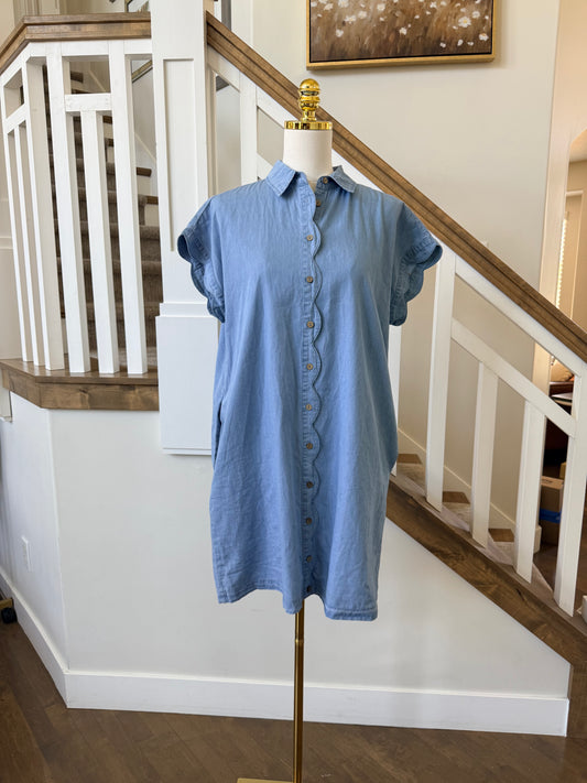 Scallop Detail Denim Dress
