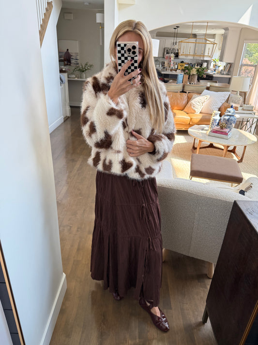 Faux Fur Cow Print Jacket