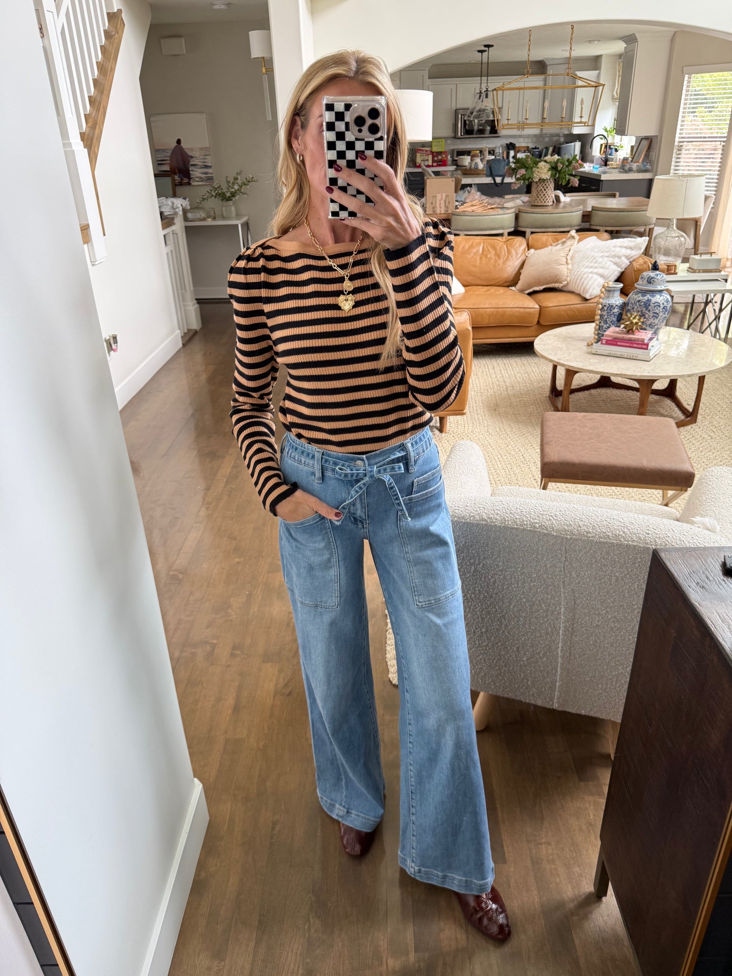 High Rise Drawstring Wide Leg Jeans