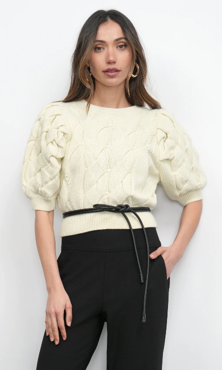 Cable Knit Puffed Sleeve Sweater Top