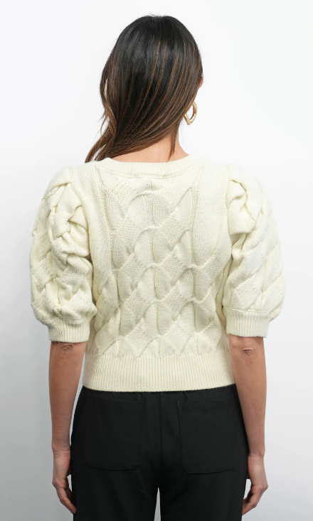 Cable Knit Puffed Sleeve Sweater Top