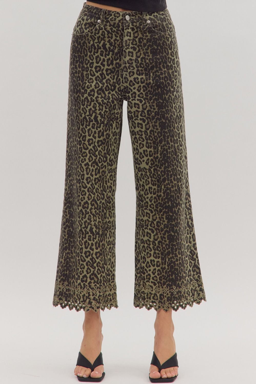 Leopard Eyelet Hem Jeans