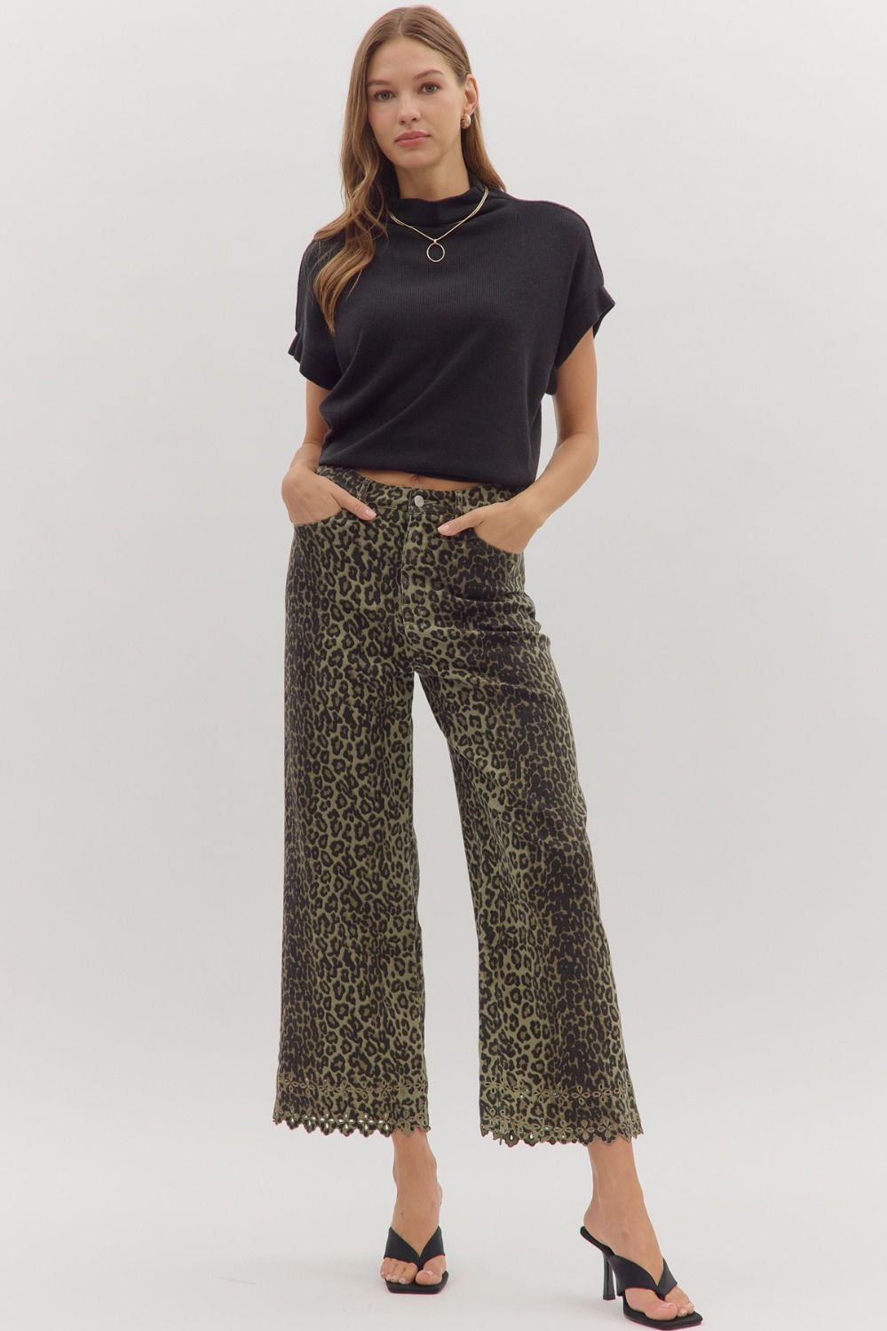 Leopard Eyelet Hem Jeans