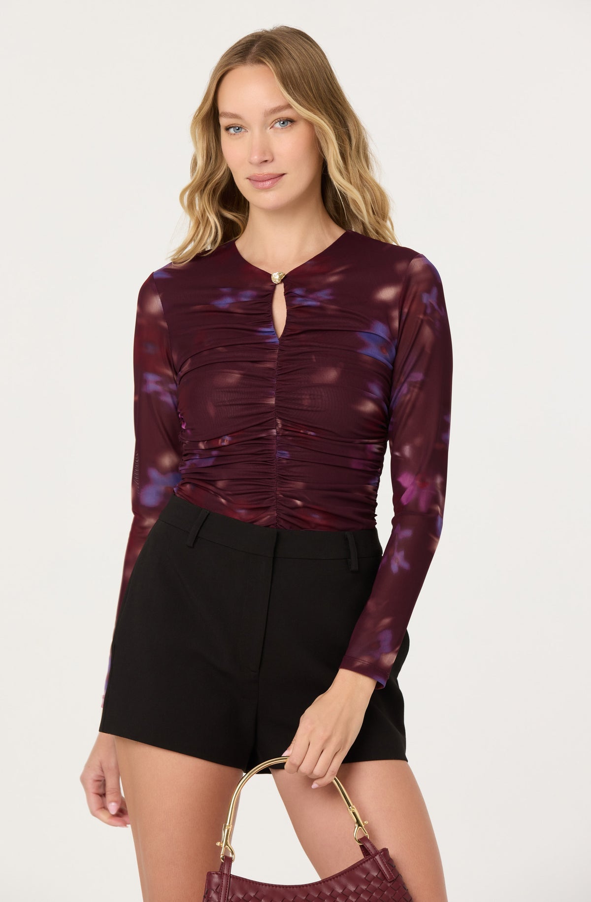 Floral Mesh Ruched Top
