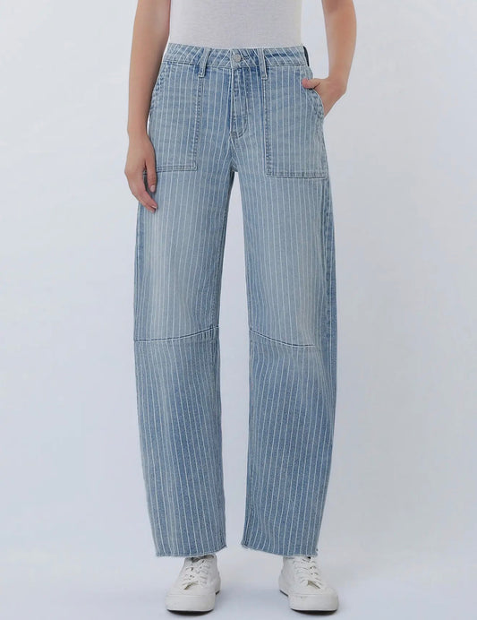 High Rise Striped Barrel Jeans