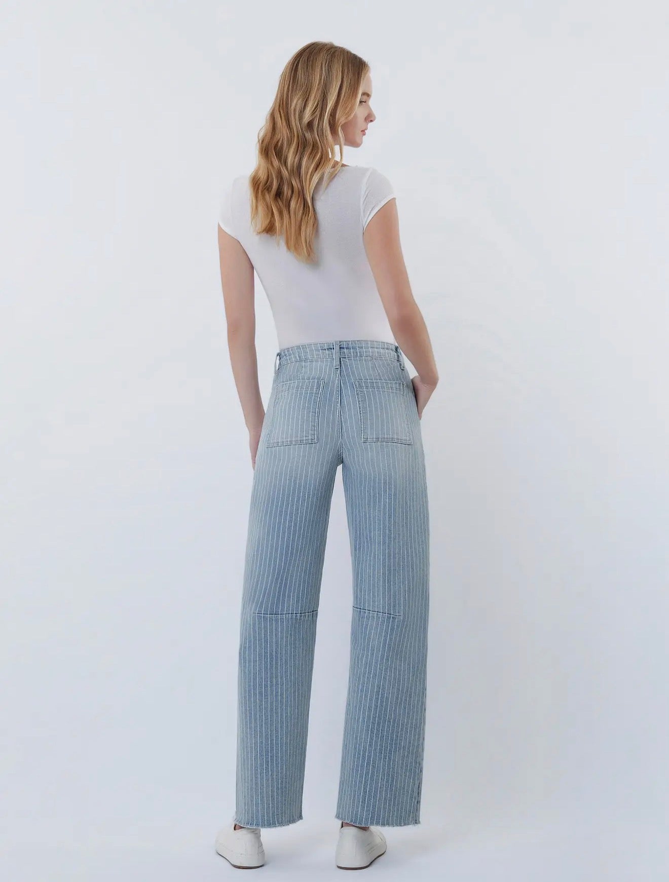 High Rise Striped Barrel Jeans
