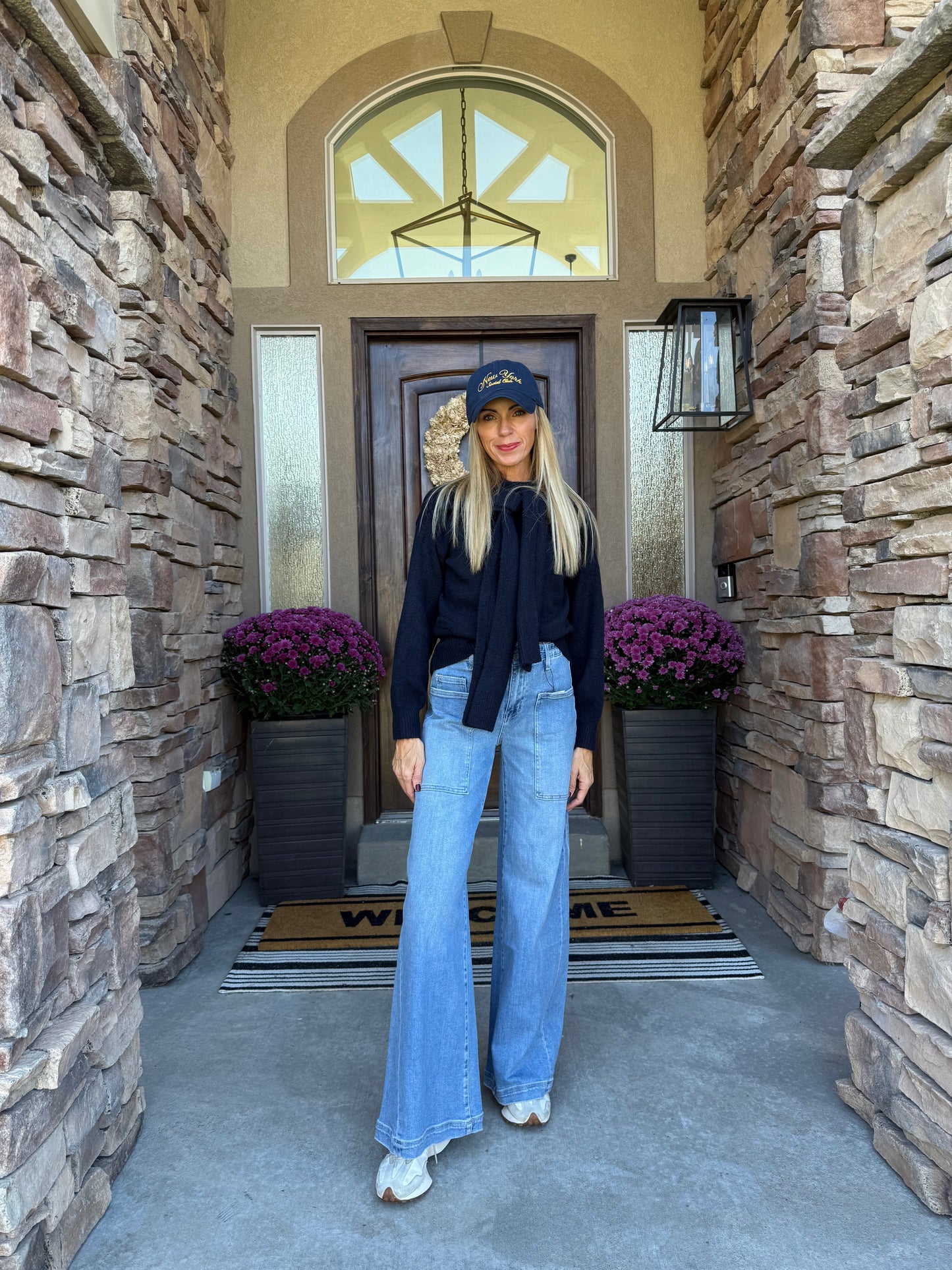 High Rise Drawstring Wide Leg Jeans