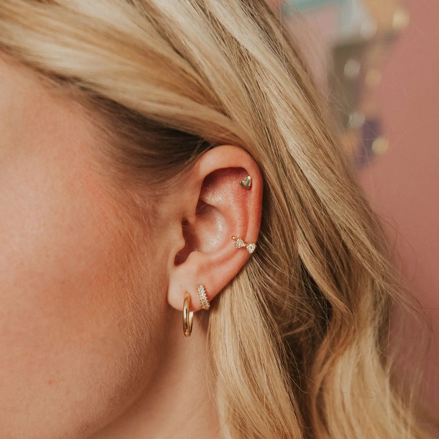 Mini Heart Studs - alternate product view at Vogue Villa
