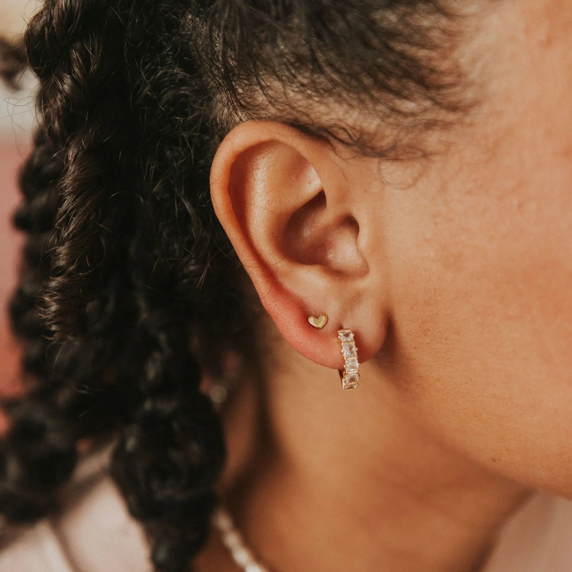 Mini Heart Studs - alternate product view at Vogue Villa