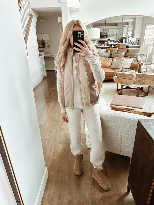 Waffle Pattern Half Zip Up Sweater Top