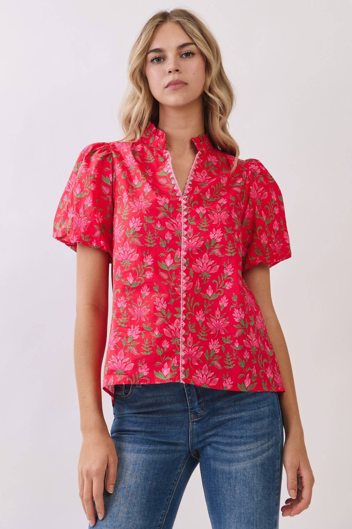 Floral Print Puff Sleeve Blouse