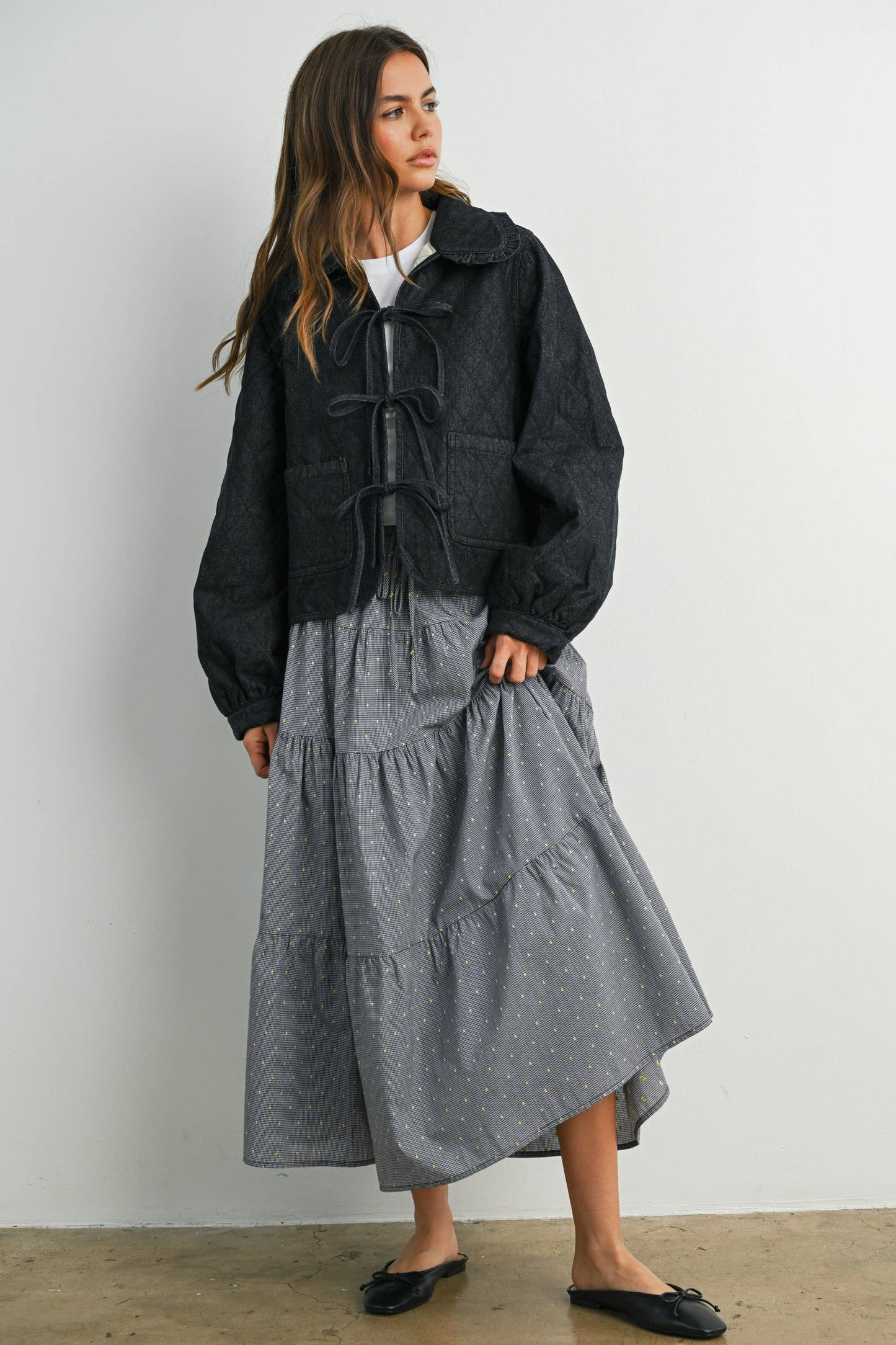 Quilted Long Sleeve Tie-Front Jacket