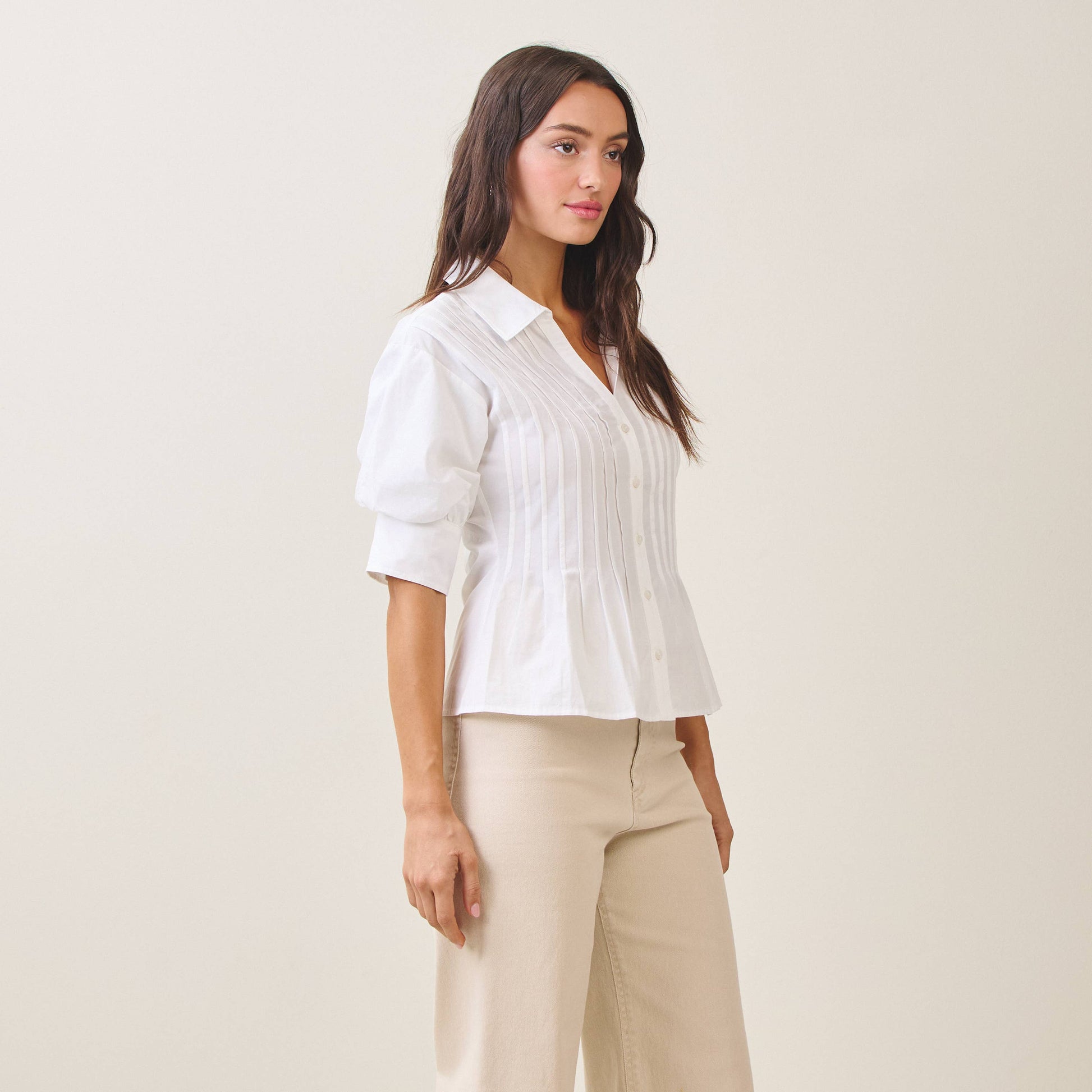 Belle Madison Pleated Poplin Blouse - alternate product view at Vogue Villa