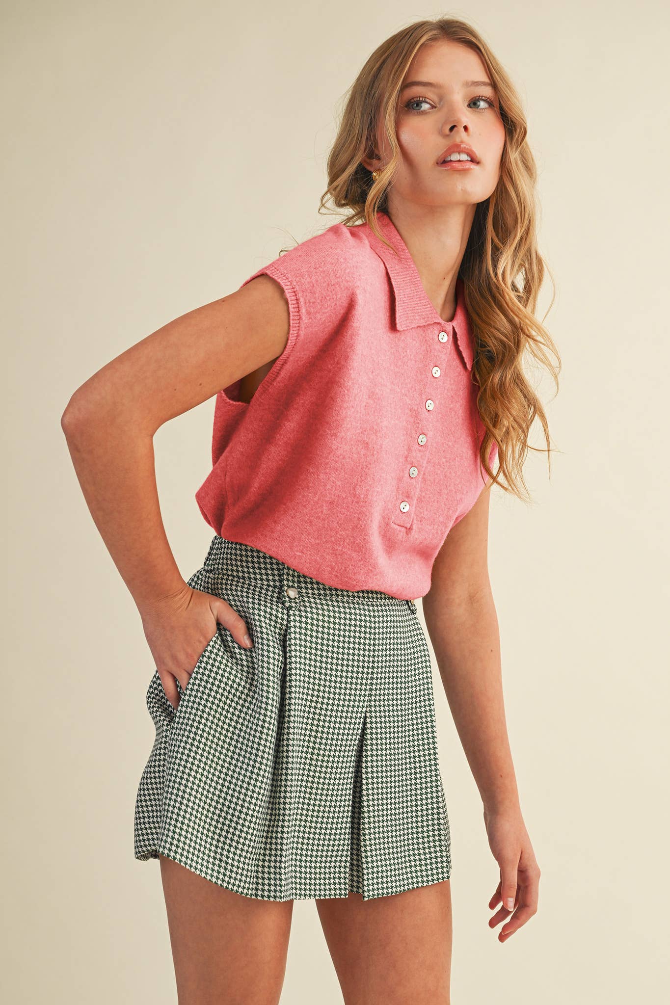 CAP SLEEVE COLLARED SWEATER