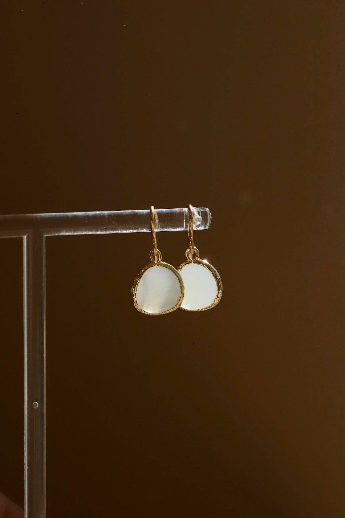 Medium White Smoke Bezel Earrings