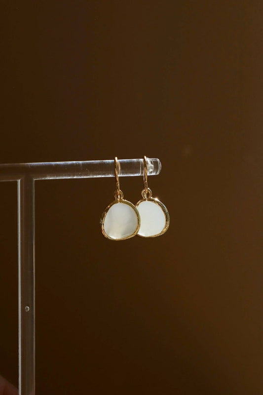 Medium White Smoke Bezel Earrings