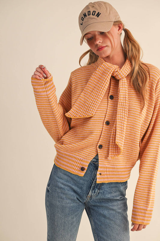 Striped Tie Neck Cardigan
