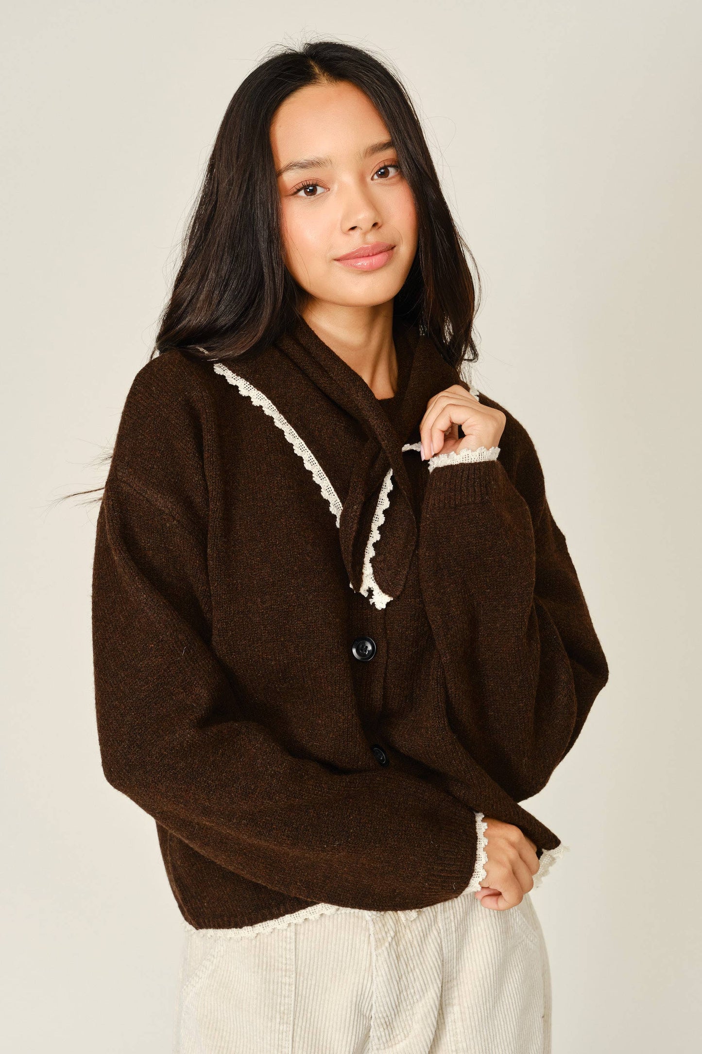 Lace Trim Scarf Cardigan